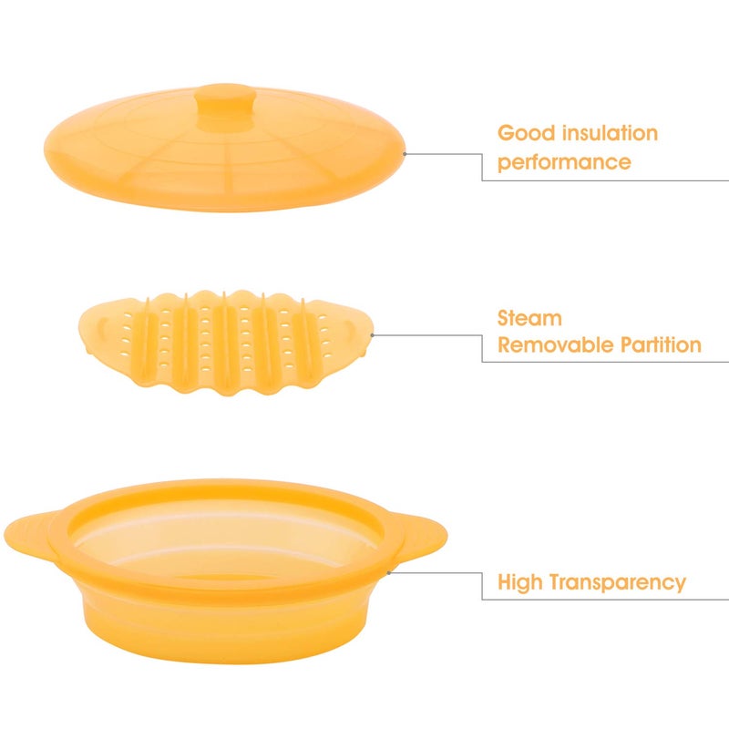 EuChoiz Microwave Steamer Cooker Collapsible Bowl-Silicone Steamer Cookware with Handle Lid for Vegetables Fish Prep Meal Food with Removable Rack BPA Free, Easy to Store, Freezer & Dishwasher Safe, Orange - Image 4